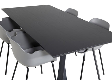 Venture Home Comfort & Marina Matstolar 2-pack Grå + Rektangulära Matbord 180 x 90 Svart