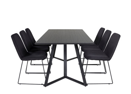 Venture Home Muce & Marina Matstolar 2-pack Svart + Rektangulära Matbord 180 x 90 Svart