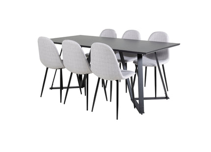 Venture Home Polar & Marina Matstolar 2-pack Grå + Rektangulära Matbord 180 x 90 Svart