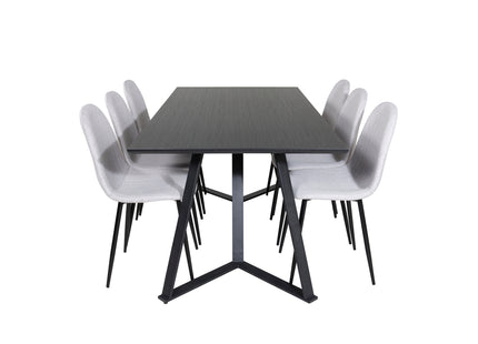 Venture Home Polar & Marina Matstolar 2-pack Grå + Rektangulära Matbord 180 x 90 Svart
