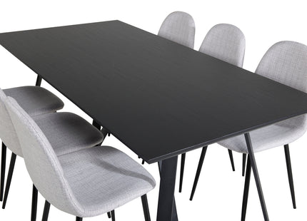 Venture Home Polar & Marina Matstolar 2-pack Grå + Rektangulära Matbord 180 x 90 Svart