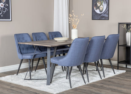 Venture Home Marina & Velvet Deluxe Rektangulära Matbord 180 x 90 Nature + Matstolar 2-pack Blå
