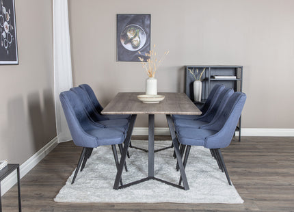 Venture Home Marina & Velvet Deluxe Rektangulära Matbord 180 x 90 Nature + Matstolar 2-pack Blå