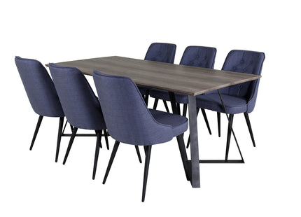 Venture Home Marina & Velvet Deluxe Rektangulära Matbord 180 x 90 Nature + Matstolar 2-pack Blå