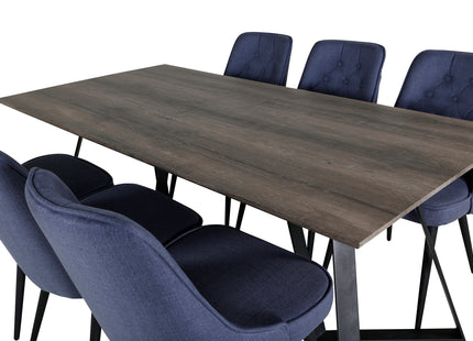 Venture Home Marina & Velvet Deluxe Rektangulära Matbord 180 x 90 Nature + Matstolar 2-pack Blå