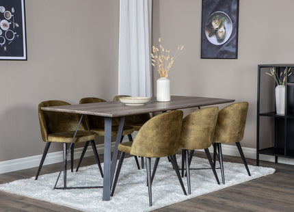 Venture Home Velvet & Marina Matstolar 2-pack Grön + Rektangulära Matbord 180 x 90 Nature