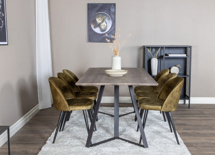 Venture Home Velvet & Marina Matstolar 2-pack Grön + Rektangulära Matbord 180 x 90 Nature