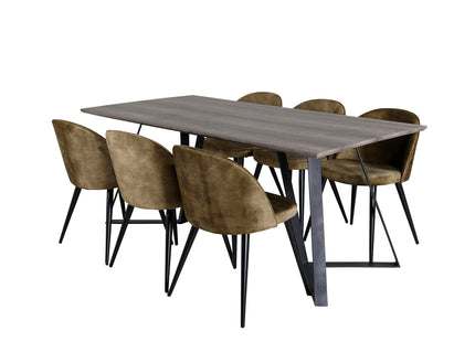 Venture Home Velvet & Marina Matstolar 2-pack Grön + Rektangulära Matbord 180 x 90 Nature