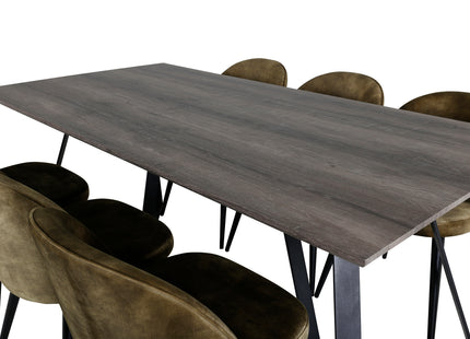 Venture Home Velvet & Marina Matstolar 2-pack Grön + Rektangulära Matbord 180 x 90 Nature