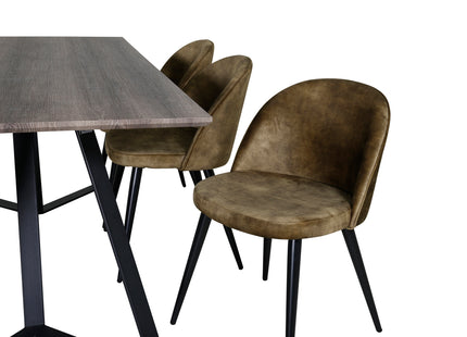 Venture Home Velvet & Marina Matstolar 2-pack Grön + Rektangulära Matbord 180 x 90 Nature