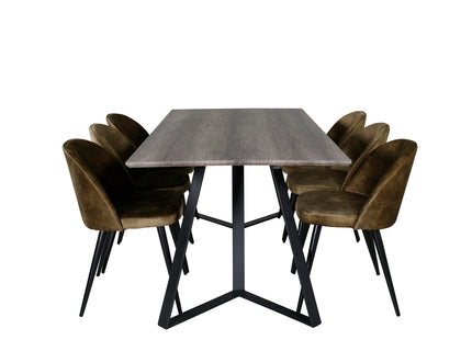 Venture Home Velvet & Marina Matstolar 2-pack Grön + Rektangulära Matbord 180 x 90 Nature