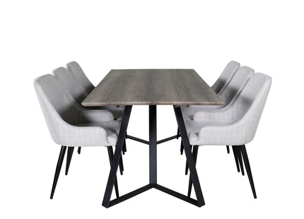 Venture Home Plaza & Marina Matstolar 2-pack Grå + Rektangulära Matbord 180 x 90 Nature
