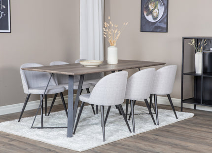 Venture Home Velvet & Marina Matstolar 2-pack Grå + Rektangulära Matbord 180 x 90 Nature