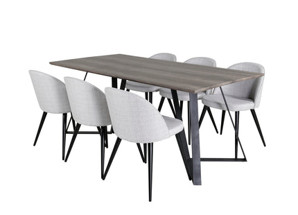 Venture Home Velvet & Marina Matstolar 2-pack Grå + Rektangulära Matbord 180 x 90 Nature