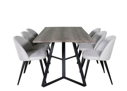 Venture Home Velvet & Marina Matstolar 2-pack Grå + Rektangulära Matbord 180 x 90 Nature