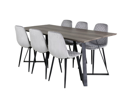 Venture Home Polar & Marina Matstolar 2-pack Grå + Rektangulära Matbord 180 x 90 Nature