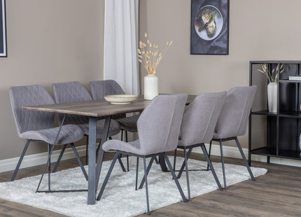 Venture Home Gemma & Marina Matstolar 2-pack Grå + Rektangulära Matbord 180 x 90 Nature