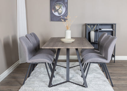 Venture Home Gemma & Marina Matstolar 2-pack Grå + Rektangulära Matbord 180 x 90 Nature