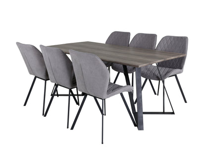 Venture Home Gemma & Marina Matstolar 2-pack Grå + Rektangulära Matbord 180 x 90 Nature