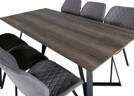 Venture Home Gemma & Marina Matstolar 2-pack Grå + Rektangulära Matbord 180 x 90 Nature