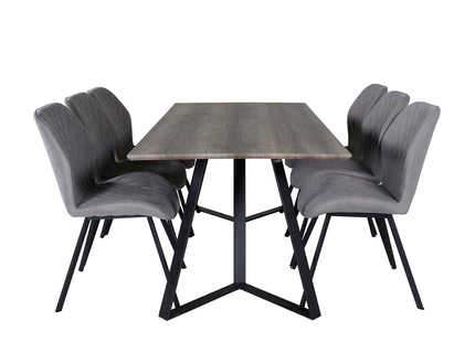 Venture Home Gemma & Marina Matstolar 2-pack Grå + Rektangulära Matbord 180 x 90 Nature