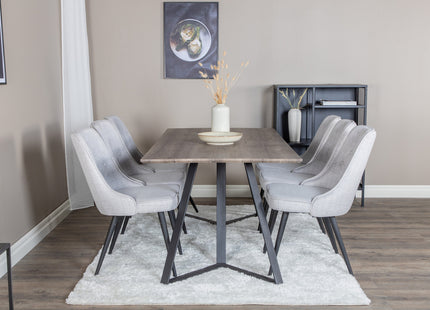 Venture Home Marina & Velvet Deluxe Rektangulära Matbord 180 x 90 Nature + Matstolar 2-pack Grå