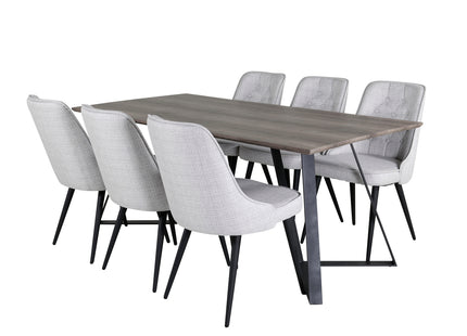 Venture Home Marina & Velvet Deluxe Rektangulära Matbord 180 x 90 Nature + Matstolar 2-pack Grå