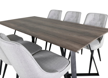 Venture Home Marina & Velvet Deluxe Rektangulära Matbord 180 x 90 Nature + Matstolar 2-pack Grå