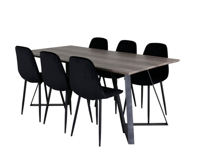 Venture Home Polar & Marina Matstolar 2-pack Svart + Rektangulära Matbord 180 x 90 Nature