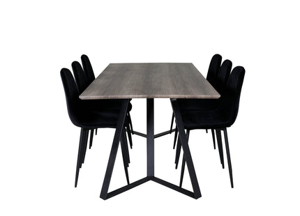 Venture Home Polar & Marina Matstolar 2-pack Svart + Rektangulära Matbord 180 x 90 Nature