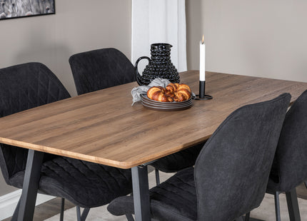 Venture Home Gemma & Inca Matstolar 2-pack Svart + Rektangulära Matbord 160 x 85 Valnöt