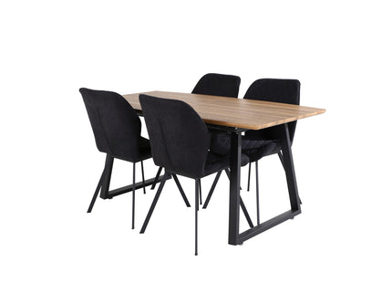 Venture Home Gemma & Inca Matstolar 2-pack Svart + Rektangulära Matbord 160 x 85 Valnöt