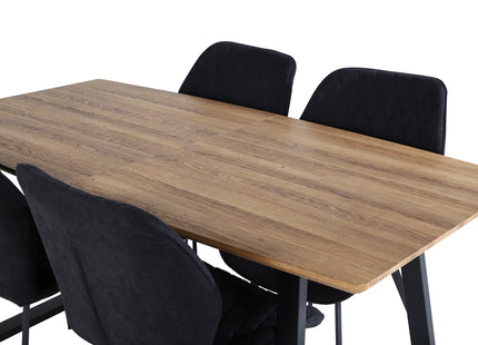 Venture Home Gemma & Inca Matstolar 2-pack Svart + Rektangulära Matbord 160 x 85 Valnöt
