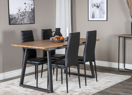 Venture Home Slim & Inca Matstolar 2-pack Svart + Rektangulära Matbord 160 x 85 Valnöt
