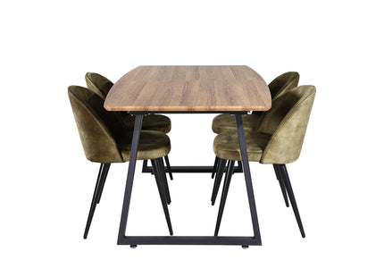 Venture Home Velvet & Inca Matstolar 2-pack Grön + Rektangulära Matbord 160 x 85 Valnöt