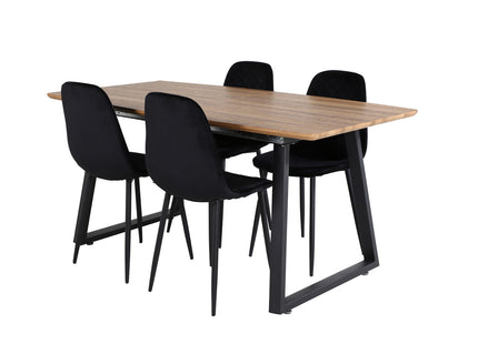Venture Home Polar & Inca Matstolar 2-pack Svart + Rektangulära Matbord 160 x 85 Valnöt
