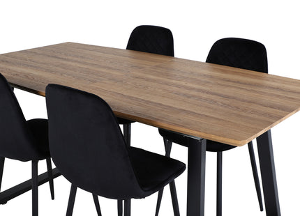 Venture Home Polar & Inca Matstolar 2-pack Svart + Rektangulära Matbord 160 x 85 Valnöt