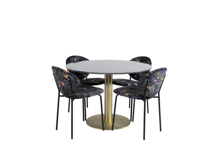 Venture Home Vault & Estelle Matstolar 2-pack Svart + Runda Matbord ⌀106 Mörkgrå