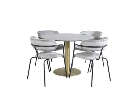 Venture Home Arrow & Estelle Matstolar 2-pack Grå + Runda Matbord ⌀106 Mörkgrå