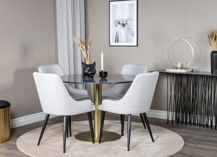 Venture Home Plaza & Estelle Matstolar 2-pack Grå + Runda Matbord ⌀106 Mörkgrå