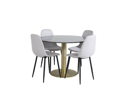 Venture Home Polar & Estelle Matstolar 2-pack Grå + Runda Matbord ⌀106 Mörkgrå