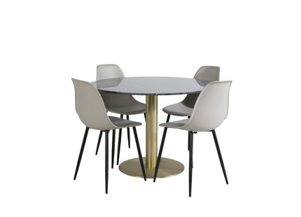 Venture Home Polar & Estelle Matstolar 2-pack Grå + Runda Matbord ⌀106 Mörkgrå
