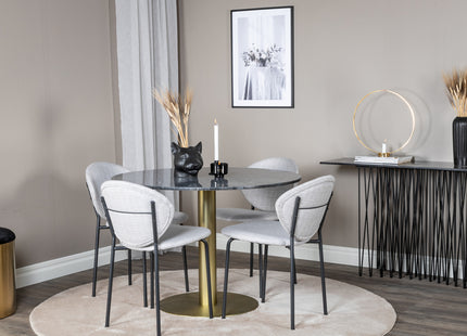 Venture Home Vault & Estelle Matstolar 2-pack Grå + Runda Matbord ⌀106 Mörkgrå
