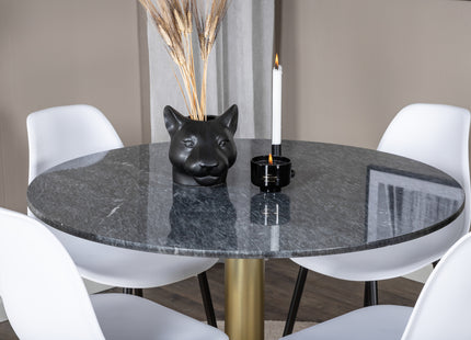 Venture Home Polar & Estelle Matstolar 2-pack Vit + Runda Matbord ⌀106 Mörkgrå