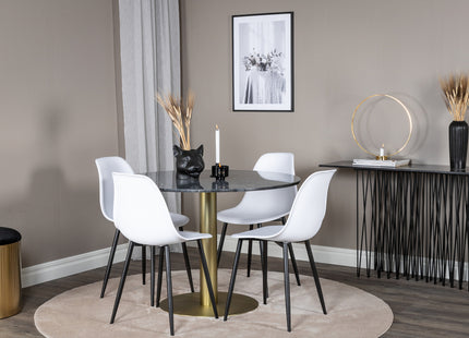 Venture Home Polar & Estelle Matstolar 2-pack Vit + Runda Matbord ⌀106 Mörkgrå
