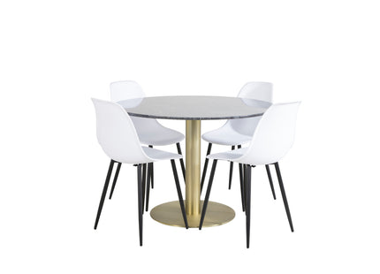 Venture Home Polar & Estelle Matstolar 2-pack Vit + Runda Matbord ⌀106 Mörkgrå