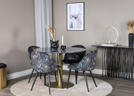 Venture Home Velvet & Estelle Matstolar 2-pack Svart + Runda Matbord ⌀106 Mörkgrå
