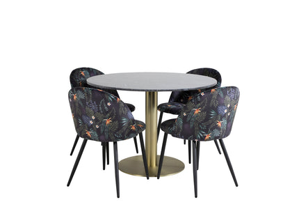 Venture Home Velvet & Estelle Matstolar 2-pack Svart + Runda Matbord ⌀106 Mörkgrå