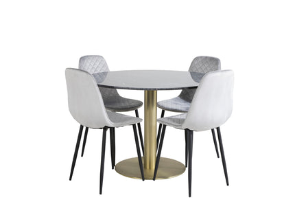 Venture Home Polar & Estelle Matstolar 2-pack Grå + Runda Matbord ⌀106 Mörkgrå