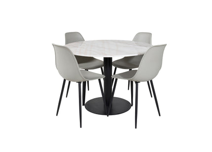 Venture Home Polar & Estelle Matstolar 2-pack Grå + Runda Matbord ⌀106 Vit